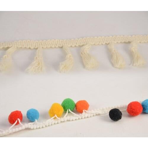 Booksew 100% Polyester Lace Fabric Tassel Beige Ribbon Colored Wool Balls Edge Hand-made Accessories Curtain DIY Sewing CraftS