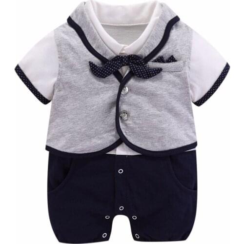 Newborn Baby Boys Summer Clothing Rompers Short Gentleman Climbing Short-sleeved bow tie T-shirt Jumpsuit boxer+vest
