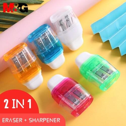 M&G 2in1 Eraser with Pencil Sharpener Double Holes Precision LipStick Cosmetic Pencil Sharpener Girls Gift School Supplies