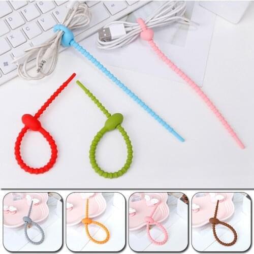 10pcs Reusable Cable Ties Silicone Zip Tie Kitchen Storage Food Bag Clip Home Office Cable Strap Wire Tie Organizer Sealing Rope