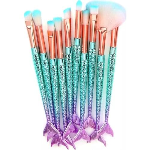 10pcs Makeup Brushes Kit Natural Stool Mermaid Pencil Cosmetic Foundation Artist Highlighter Face Set Of Bronzer Eyeshadow Brush