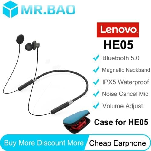 Lenovo HE05 Earphone Bluetooth5.0 Wireless Headset Magnetic Neckband IPX5 Waterproof Sport Earbud with Noise Cancelling Mic