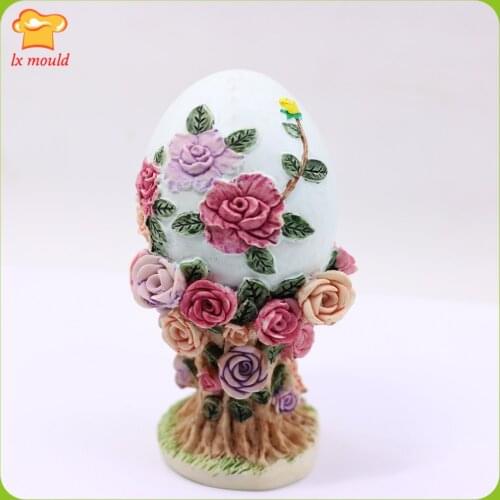 LXYY New Rose Egg Candle Mould Cake Decoration Tools Flower Egg Chocolate Silicone Mold