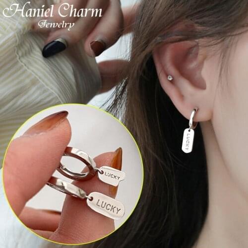 2021 new 925 Sterling Silver Lucky Square Brand Asymmetrical Earrings Simple Trend Short Style Female Fashion Temperament