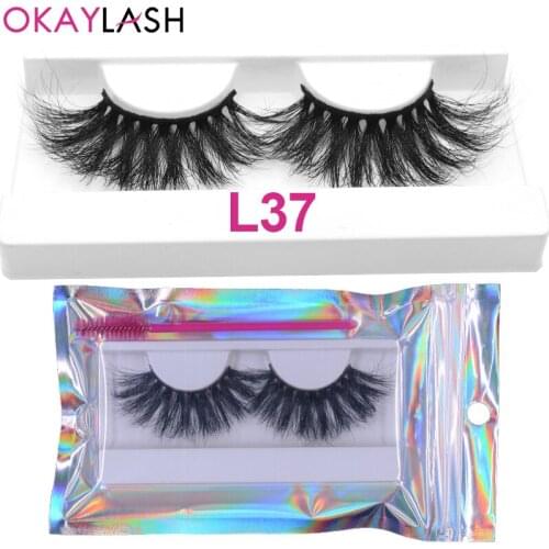 OKAYLASH 1pair 25mm Soft Comfortable Fluffy Real Mink Strip Eyelashes High volume dense lashes with holigraphic bag for Makeup