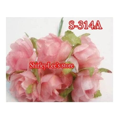 Wholesale--120 bunches=720pcs PRETTY Mini PINK Silk Rose Bunch ,Wedding Flowers Crafts(S-314A) *(Free Shipping by EMS)