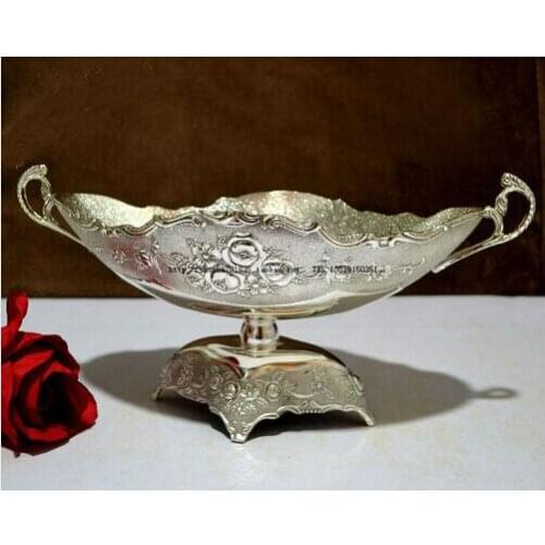 30x15cm oval silver embossed metal serving tray storage tray with handle for fruit home decor food tray decorative tray SG063