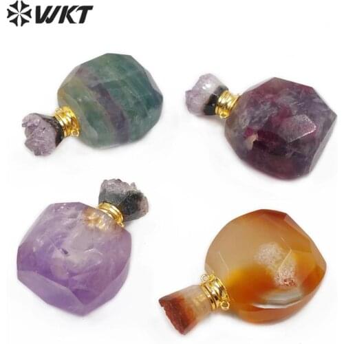 WT-P1476 New Arrival!!!Perfume Bottle Pendant Natural Stone Pendant Stone Bottle Druzy Lids With Gold Electroplated Hook Pendant