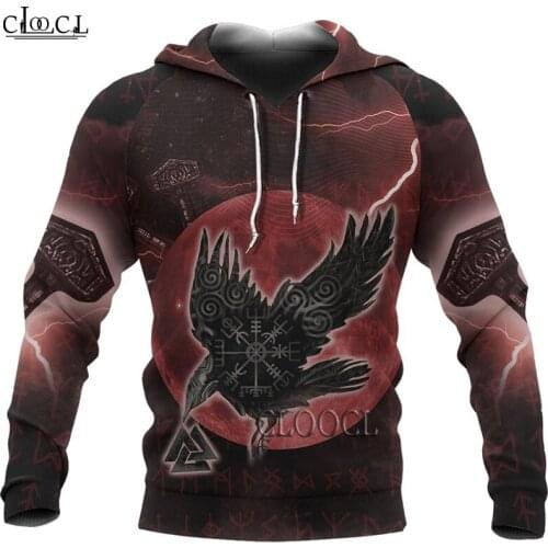 HX Drop Shipping Viking Pullover Hoodie Raven Of Odin Rune 3D Printed Mens Zip Up Hoodie Harajuku Streetwear Casual Tracksuits