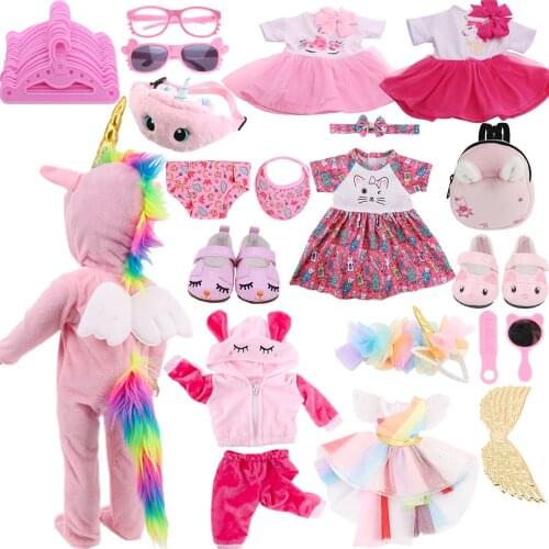 Pink Series Unicorn/Cat Doll Clothes Accessories For 18 Inch Americna Doll Girls 43 Cm Reborn Baby Clothes,Generation Toy Gifts