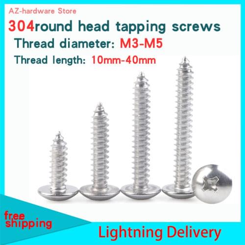 GuHua 304 Stainless Steel Cross Truss Head Self Tapping Wood Screw Phillips Large Pan Head Tapping Screws M3M4M5 25pcs