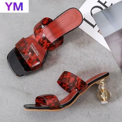 Sexy PVC 2021 New Summer Women Sandals Party Shoes Beach Slippers Round Heels Zapatillas Mujer Casa Sapatos Femininos Square Toe