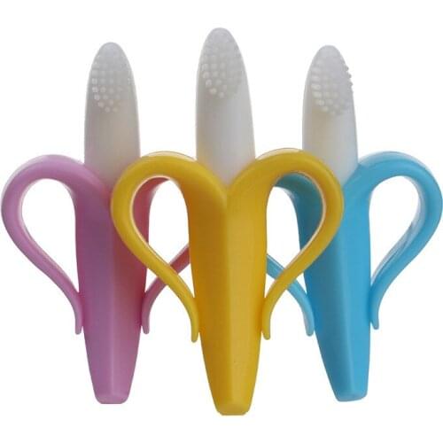 Silicone Baby Training Toothbrush Banana Shape Soft Toothbrush Infant Baby Safe Chew Tools Yellow Blue Pink Color Optional