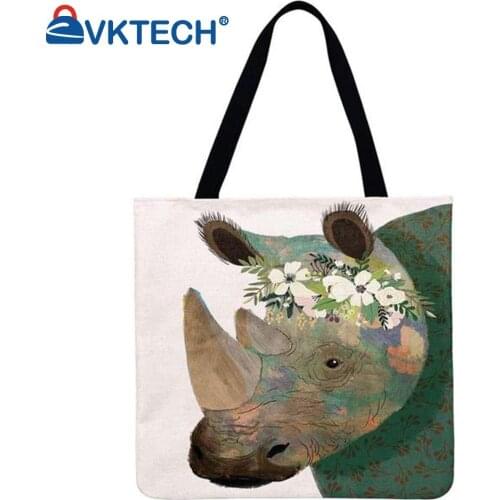Rhino cartoon Printed Shoulder Shopping Bag Casual Ladies Large Capacity Tote Handbags
