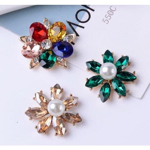 Vintage Daisy Flower Rhinestone Button for Wedding Decoration 10pcs Embellishment Apparel Sewing Pearl Hairpin DIY Jewelry Craft