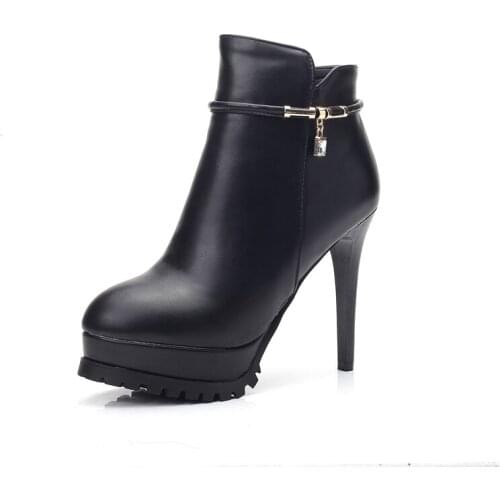 New Genuine Leather Lace Up Ankle Boots Round Toe Platform HIgh Heel Thick Heel Boots Shoes Women