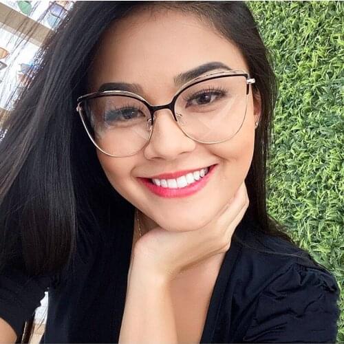 Cat Eye Anti Blue Metal Women Glasses Frame Retro Big Eyeglasses Frames Women Cateye Blue Light Blocking Glasses Men Gafas 2020