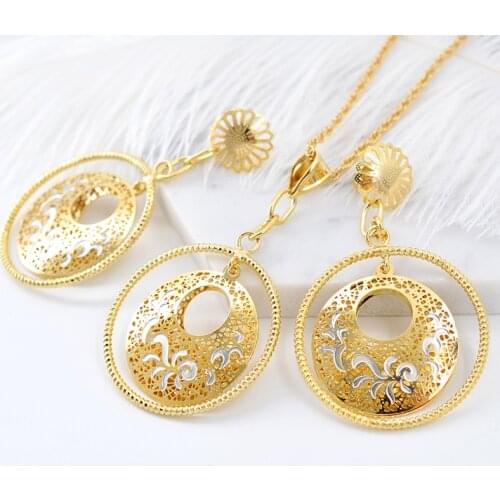 ZEA Dear Jewelry Round Flower Jewelry Sets For Women Earrings Necklace Pendant For Party Engagement Ethnic Jewelry Sets Findings