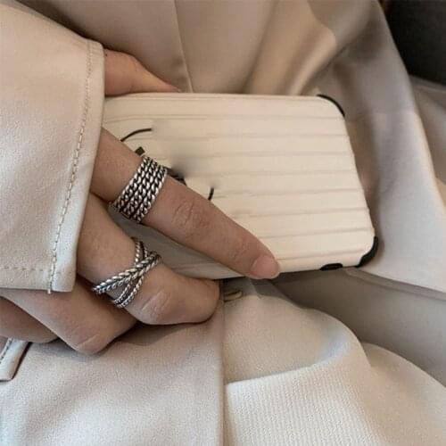 VENTFILLE 925 Sterling Silver Wide Rings New Trendy Hip Hop Vintage Multi Layer Twist Cross Punk Party Jewelry Gifts