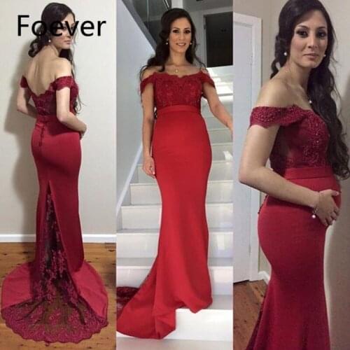 Vintage Red Mermaid Evening Dresses Long 2019 robe de soiree Off The Shoulder Prom Dress Applique Lace Formal Women Party Gowns