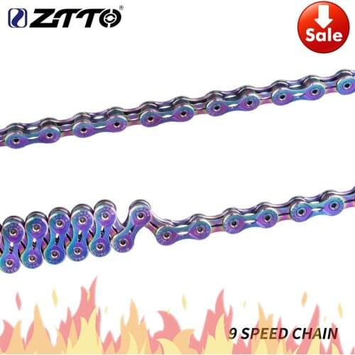 ZTTO 9 Speed Bicycle Chain 9s Colorful Road Bike 9speed Durable Missing link Rainbow Chains EL SLR for MTB Mountain Bike