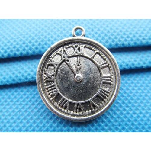 10pcs Vintage Antique bronze Round Flat Clock Time Pendant Charm/Finding,with Alphanumeric Indicator ,DIY Jewelry Accessory