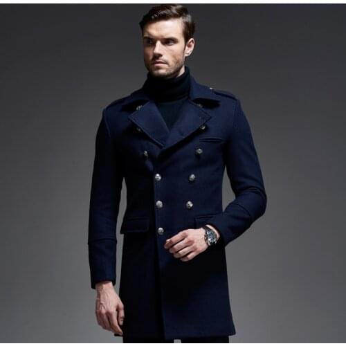 2017 Korean Mens Winter Wool Overcoats British Long Wool Coat For Men Fashion Mens Double Breasted Pea Coat Man Wool Trench Coat