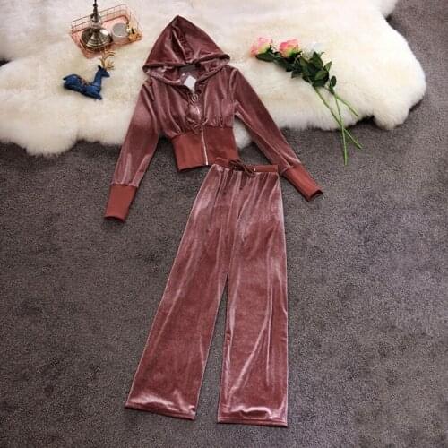 2020 Autumn Winter Clothes Fashion Women Sweatshirt Crop Top Pants Sets Velvet Tracksuit Velour smooth soft Suit Women 2Pcs Set