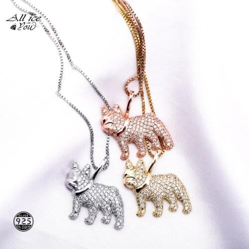 ALLICEONYOU 925 Sterling Silver High Quality Iced Out Cubic Zirconia Cute Puppy Pendant Hip Hop Fashion Jewelry Elegant Gift