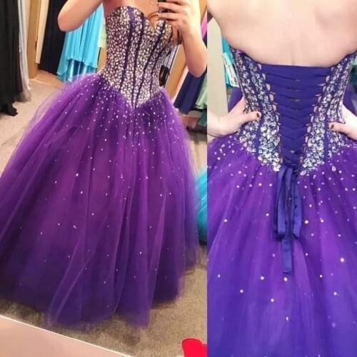 ANGELSBRIDEP Purple Sweetheart Ball Gown Quinceanera Dresses Vestidos De 15 Anos Crystal Sparkly Formal Birthday Party Gowns