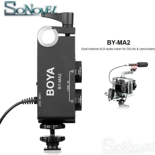 BOYA BY-MA2 Dual Channel XLR to 3.5mm Audio Mixer Adapter for Canon Nikon DSLR Camera DV Camcorder Wireless Microphone System