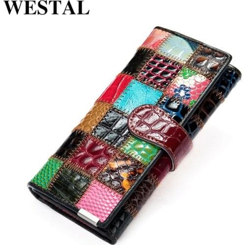 WESTAL genuine leather mens wallet long coin purse for women clutch bag lady money bag designer ALLIGATOR card holder 4202
