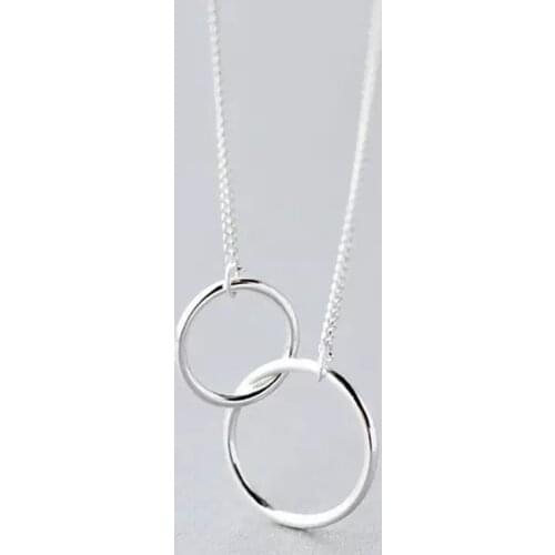 Double Circle Interlock Clavicle Short Necklace 925 Sterling Silver Necklace For Women collares S-N191