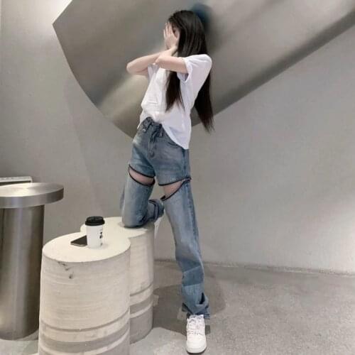 Y2k Jeans Women High Street Trendy Design Two-Wear Denim Trousers Female Loose Detachable Zipper Splicing Pants Jean Femme штаны