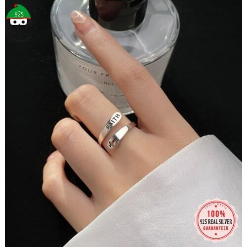ElfoPlataSi Real 925 Sterling Thai Silver Fashion Sweet Cross Faith Opening Ring For Fashion Women Wedding Fine Jewelry DD896