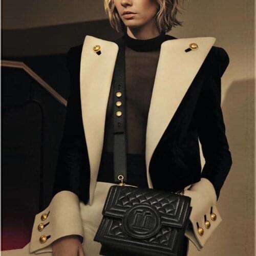 EXCLLENT QUALITY 2020 Newest Stylish Designer Jacket For Ladies Lion Buttons Color Block Patchwork Velvet Short Blazer