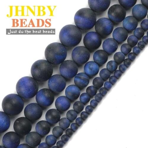 JHNBY Matte Dark blue Tigers eye Natural Stone 4/6/8/10/12MM Ball Round Loose beads for Jewelry bracelet making DIY accessories