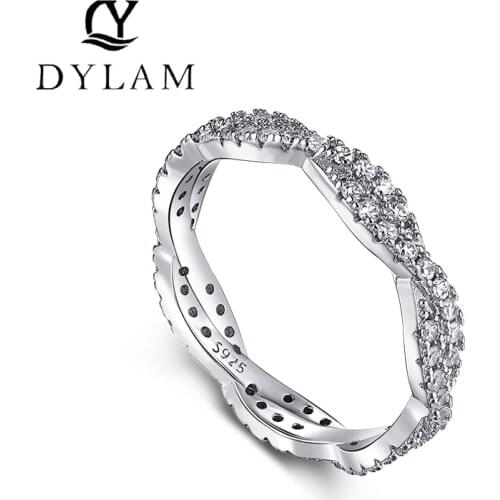 DYLAM 925 Sterling Silver Cubic Zirconia Ring Interweave Simple Fashion Popularity Jewelry For Women White Gold Bridal Wedding