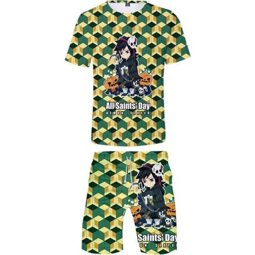 Demon Slayer Anime Cosplay Oversized T-shirt Shorts Suit Set Casual Streetwear Tracksuit Men Women Sportsuit Summer Two Piece