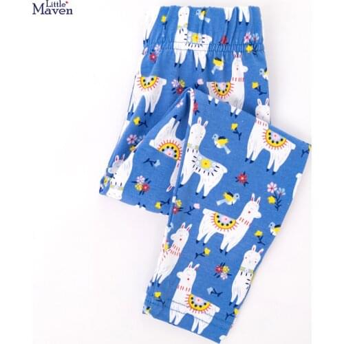 Little Maven New Spring Autumn Children Cute Blue Llama Printed Basic Quality Cotton Knitted Girls Casual Pants