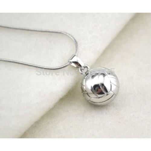 Fashion rhodium plated volleyball with snake chain sports necklace(A1103)