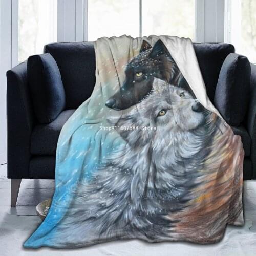 Beautiful Wolf Cartoon Soft Blanket Sublimation 3d Cartoon Covered Blanket Bedding Flannel Childrens and Adult Bedroom Decor