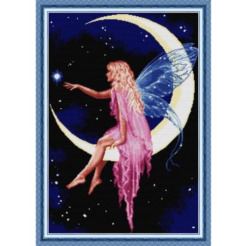 Joy Sunday Cross Stitc The Moon Fairy Needlework 11&14 CT DIY Printed Cross Stitch Handmade Gift and Home Decor Embroidery Kit
