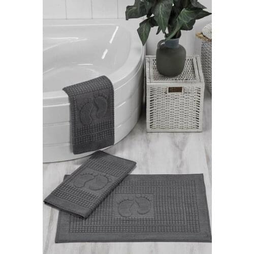 Anthracite Foot Towel-mat Set 3'lü Set 50*70 cm 100 cotton Foot Towel Mat