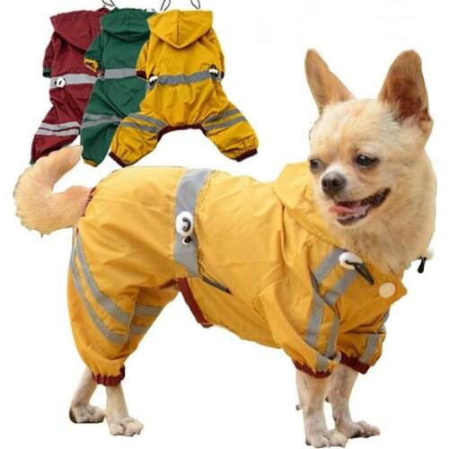 New Dog Raincoat Adjustable Rainwear Glisten Style Pet Rainsuit Waterproof Hoody Jacket Clothes Jumpsuit For Small Dogs