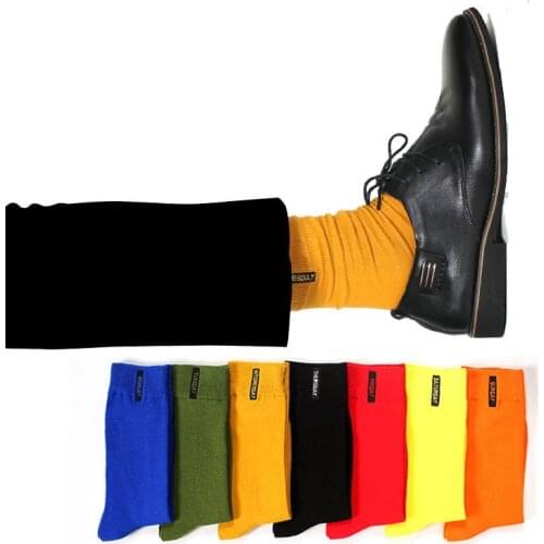 Autumn and winter new mens socks week solid color gentleman cotton socks embroidery in the tube quality tide socks male