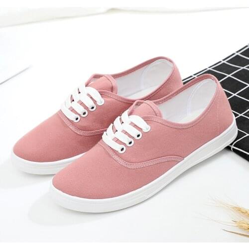 2020 Autumn Loafers Canvas Shoe Sneakers for Women Shoes Breathable Womens Casual Shoes Lace Up Solid Color Woman Shoes 35-41