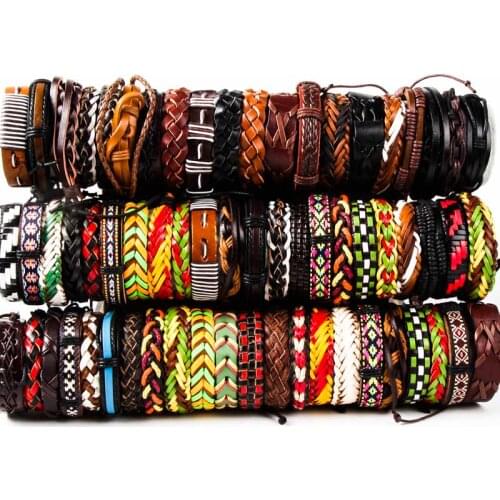 Batch 50 pieces mixed variety style street fashion bracelet leather woven retro hand rope personality creative hand jewelry tide