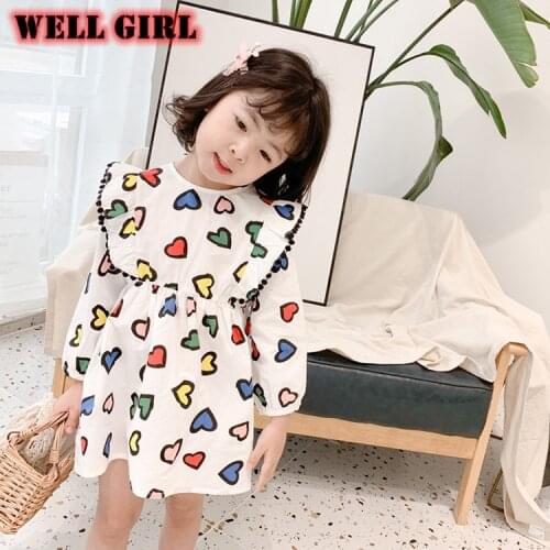 Princess A line dress girls sweet long sleeve colorful love heart print vestidos short dress high waist kids 1 to 6 yrs
