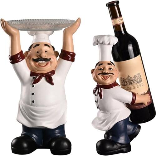 Chef Ornament Wine Holder Resin Mustache Wine Rack Figurines European Creative Restaurant Chef Fruit Tray Home Kitchen Decor